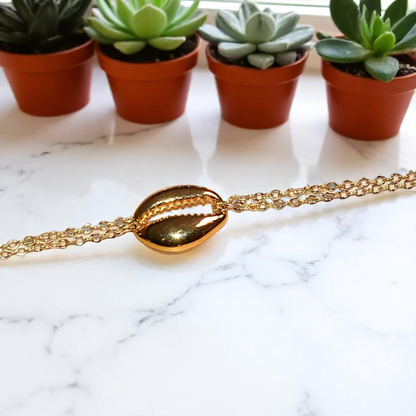 18K Gold Cowrie Shell Connector Bracelet – Boho Style