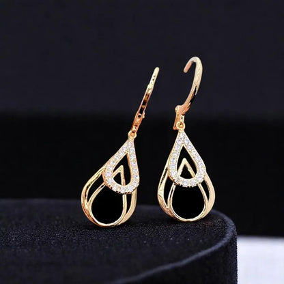 Elegant Black Hollow Water Drop Earrings – Double Layer Teardrop