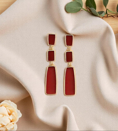 Retro Red Geometric Dangle Earrings – Vintage Alloy Jewelry for Women