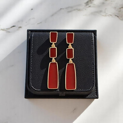 Retro Red Geometric Dangle Earrings – Vintage Alloy Jewelry for Women
