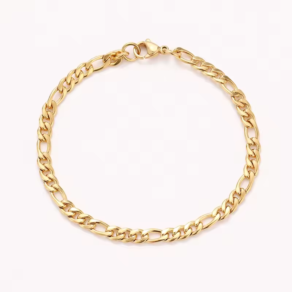 Water Wave & Figaro Chain Bracelet – Stylish Gold Link Jewelry