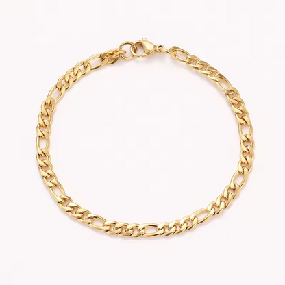 Water Wave & Figaro Chain Bracelet – Stylish Gold Link Jewelry