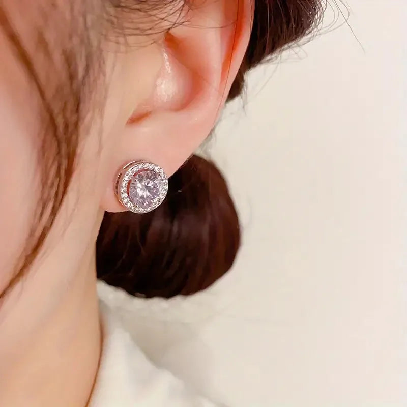 Elegant Round Halo Zirconia Stud Earrings for Women
