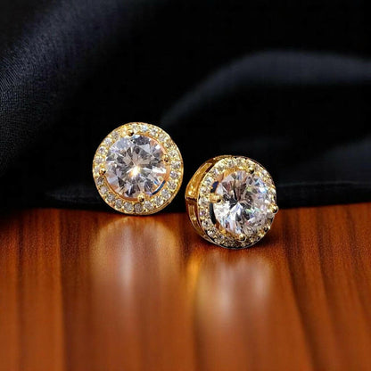 Elegant Round Halo Zirconia Stud Earrings for Women