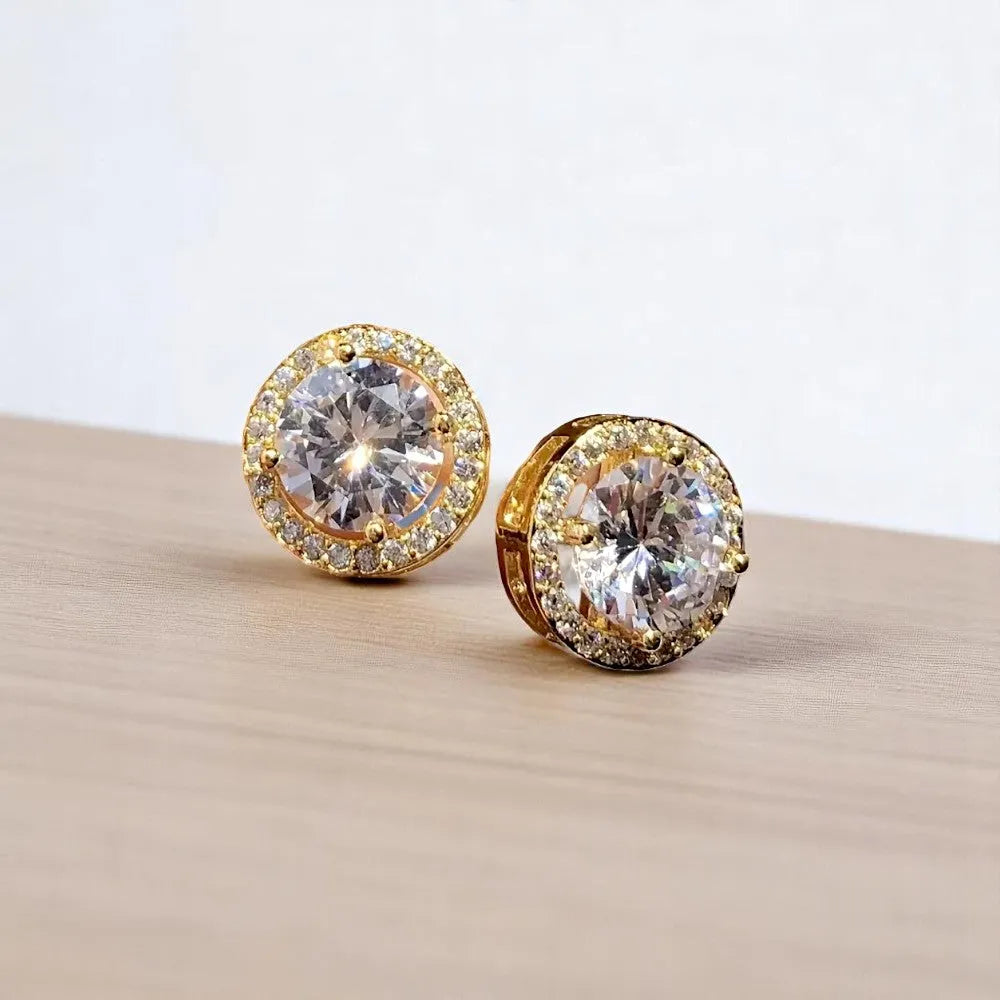 Elegant Round Halo Zirconia Stud Earrings for Women