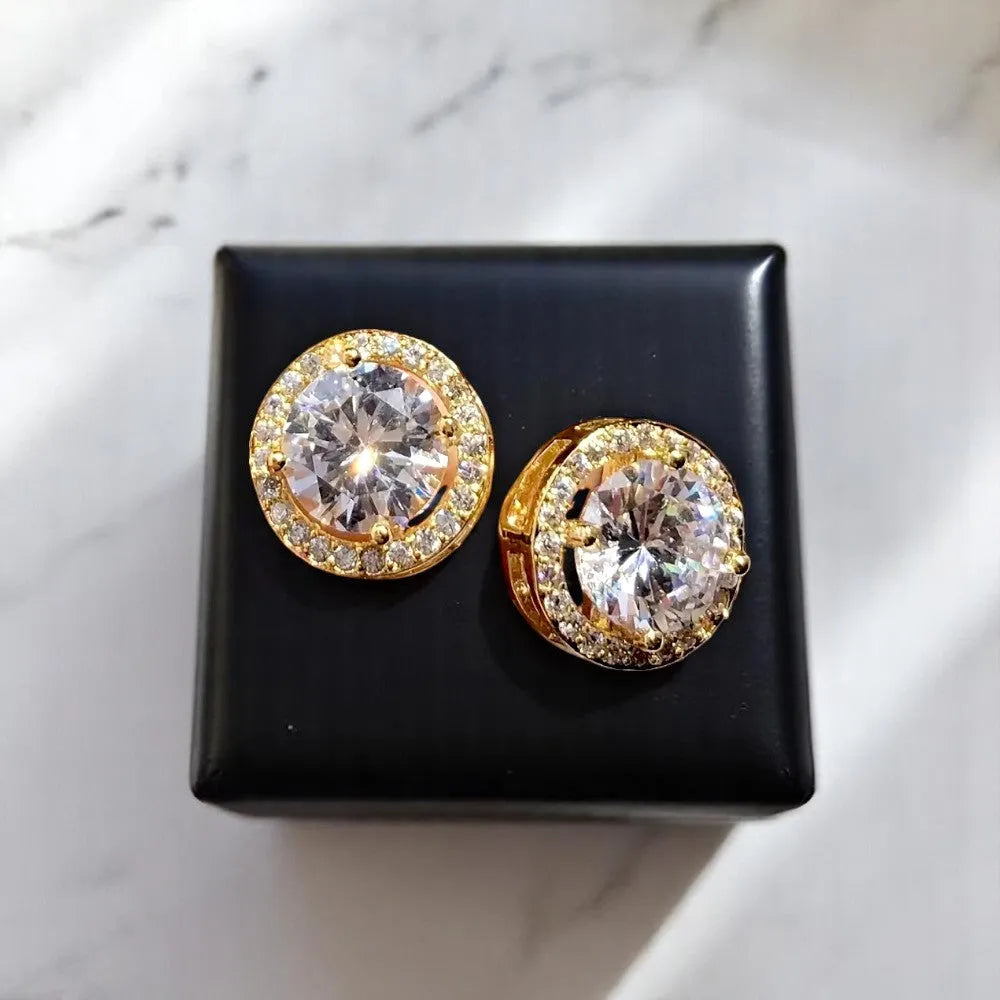 Elegant Round Halo Zirconia Stud Earrings for Women