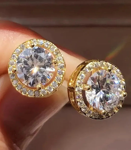 Elegant Round Halo Zirconia Stud Earrings for Women