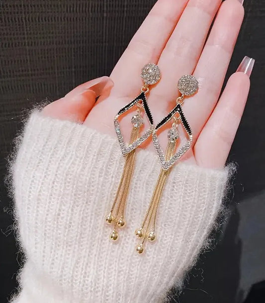 18K Gold Plated Bohemian Tassel Drop Earrings with Rhinestones