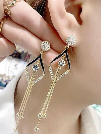 18K Gold Plated Bohemian Tassel Drop Earrings with Rhinestones