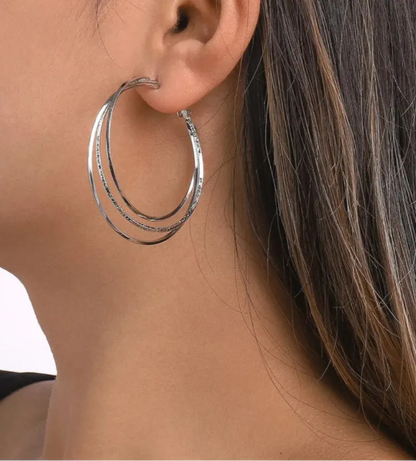 Elegant Triple Hoop Circle Earrings – Silver Statement Jewelry