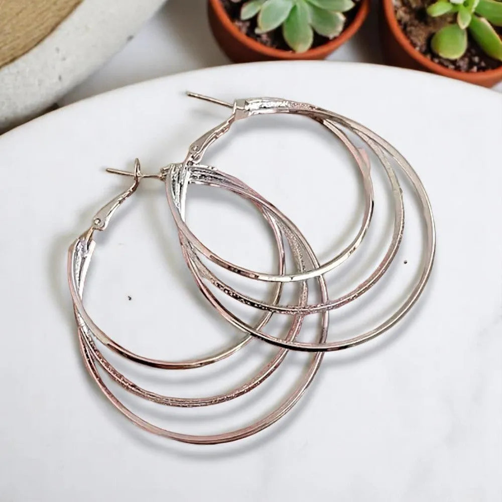 Elegant Triple Hoop Circle Earrings – Silver Statement Jewelry