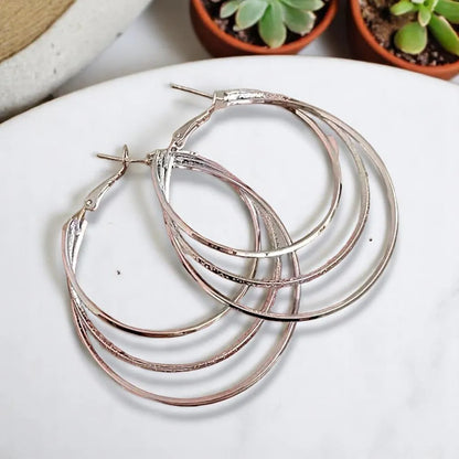 Elegant Triple Hoop Circle Earrings – Silver Statement Jewelry