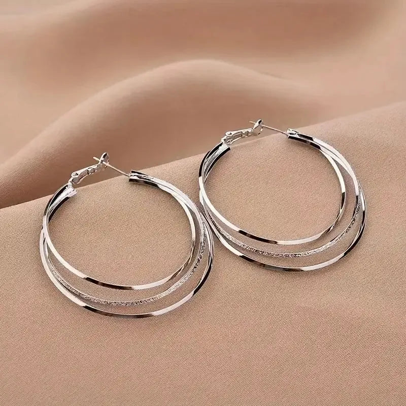 Elegant Triple Hoop Circle Earrings – Silver Statement Jewelry