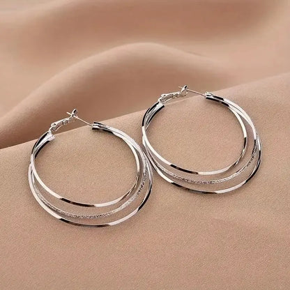 Elegant Triple Hoop Circle Earrings – Silver Statement Jewelry