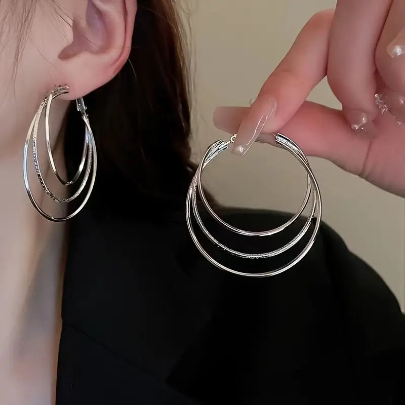 Elegant Triple Hoop Circle Earrings – Silver Statement Jewelry
