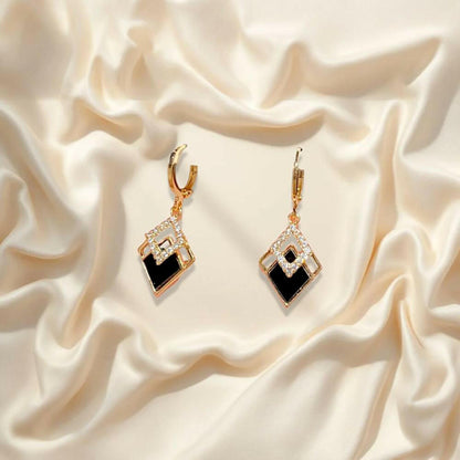 Elegant Geometric Rhombus Drop Earrings with Crystal Accents