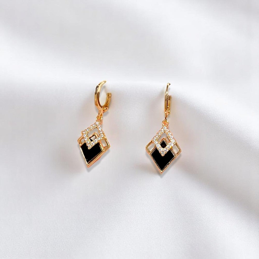 Elegant Geometric Rhombus Drop Earrings with Crystal Accents