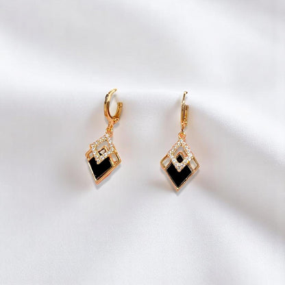 Elegant Geometric Rhombus Drop Earrings with Crystal Accents