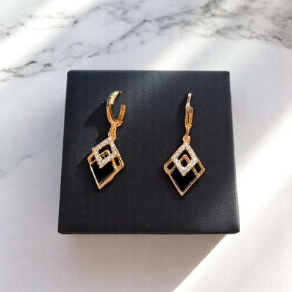 Elegant Geometric Rhombus Drop Earrings with Crystal Accents