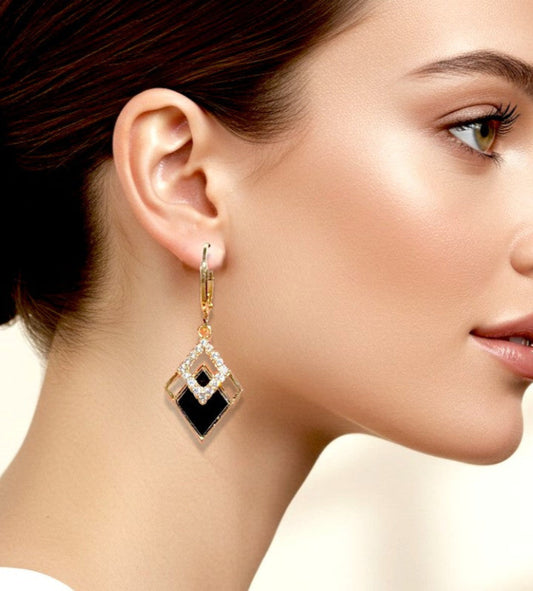 Elegant Geometric Rhombus Drop Earrings with Crystal Accents