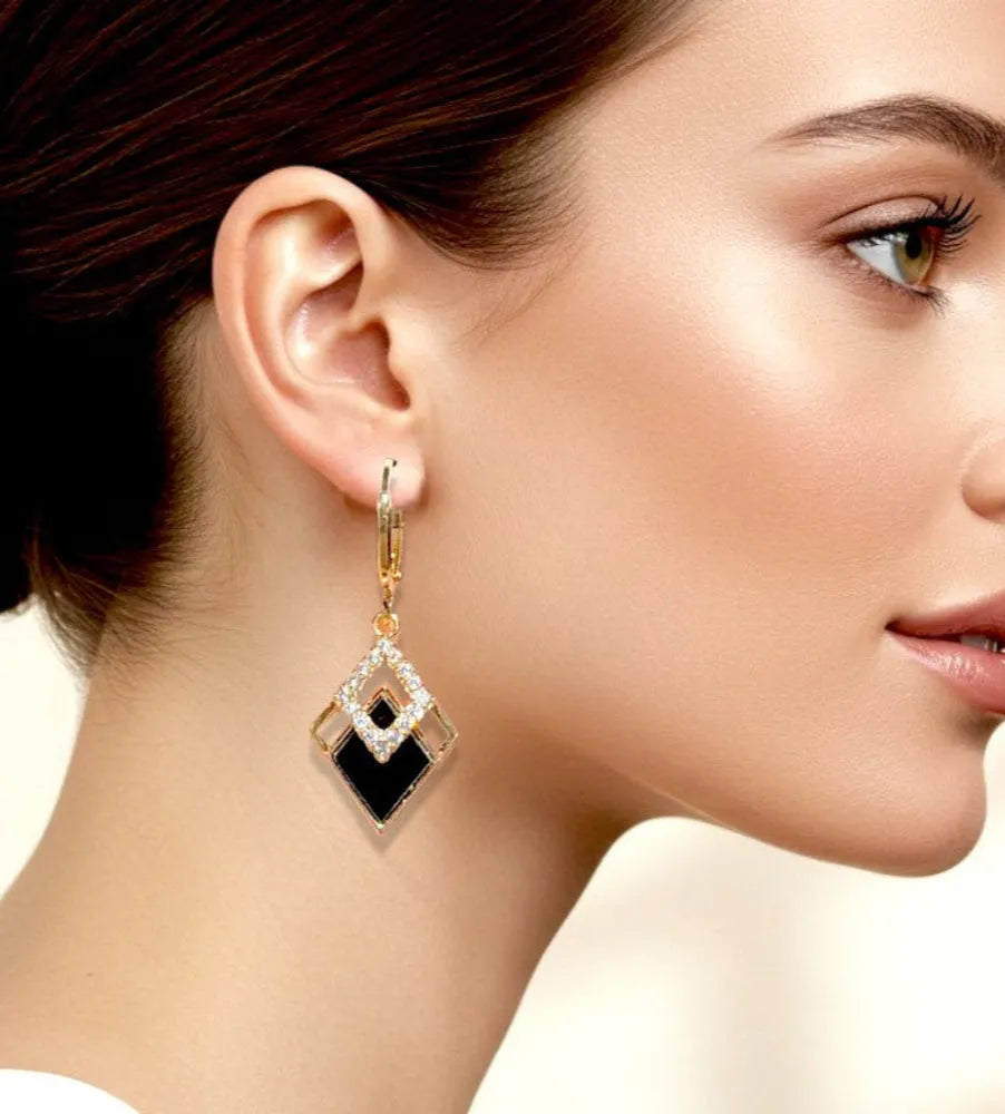Elegant Geometric Rhombus Drop Earrings with Crystal Accents