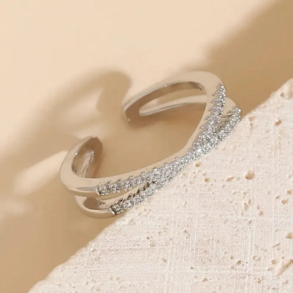 Elegant Adjustable Inlaid Zircon Cross Ring
