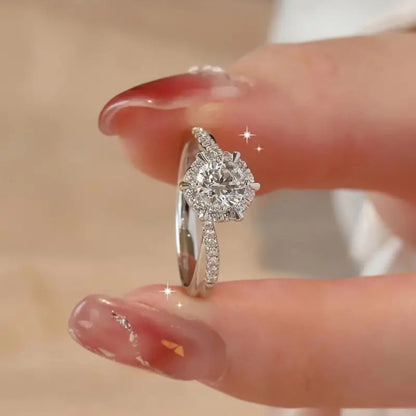 Classic Six-Claw Moissanite Ring – Adjustable Silver-Plated Elegance