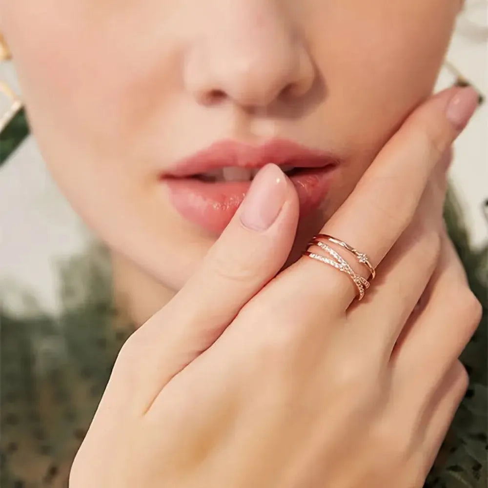 Luxury Adjustable Zircon Ring – Rose Gold Double Line Design
