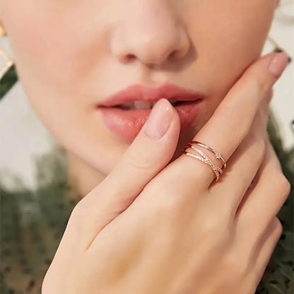 Luxury Adjustable Zircon Ring – Rose Gold Double Line Design