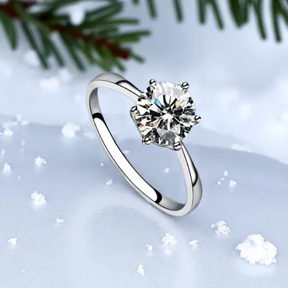 Elegant Adjustable Zirconia Six-Claw Ring – Silver Tone
