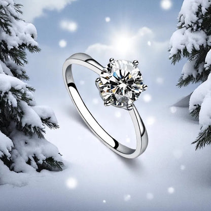 Elegant Adjustable Zirconia Six-Claw Ring – Silver Tone