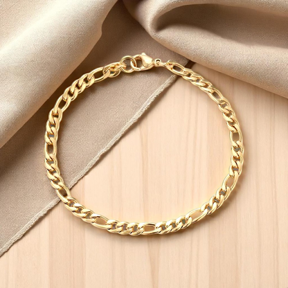 Water Wave & Figaro Chain Bracelet – Stylish Gold Link Jewelry